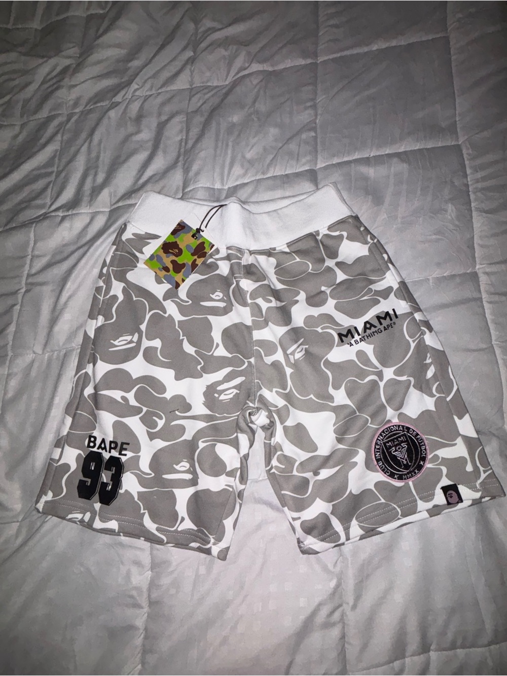 Bape Gray & White Camo Miami Shorts
